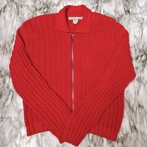 Samantha Taylor Vtg Pink Zip Cropped Sweater Cardigan Collar XL USA Cottagecore